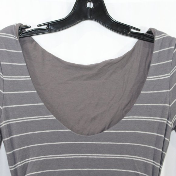 Athleta Grey Striped Side Ruched 3/4 Sleeve Midi Dress - Picture 7 of 9